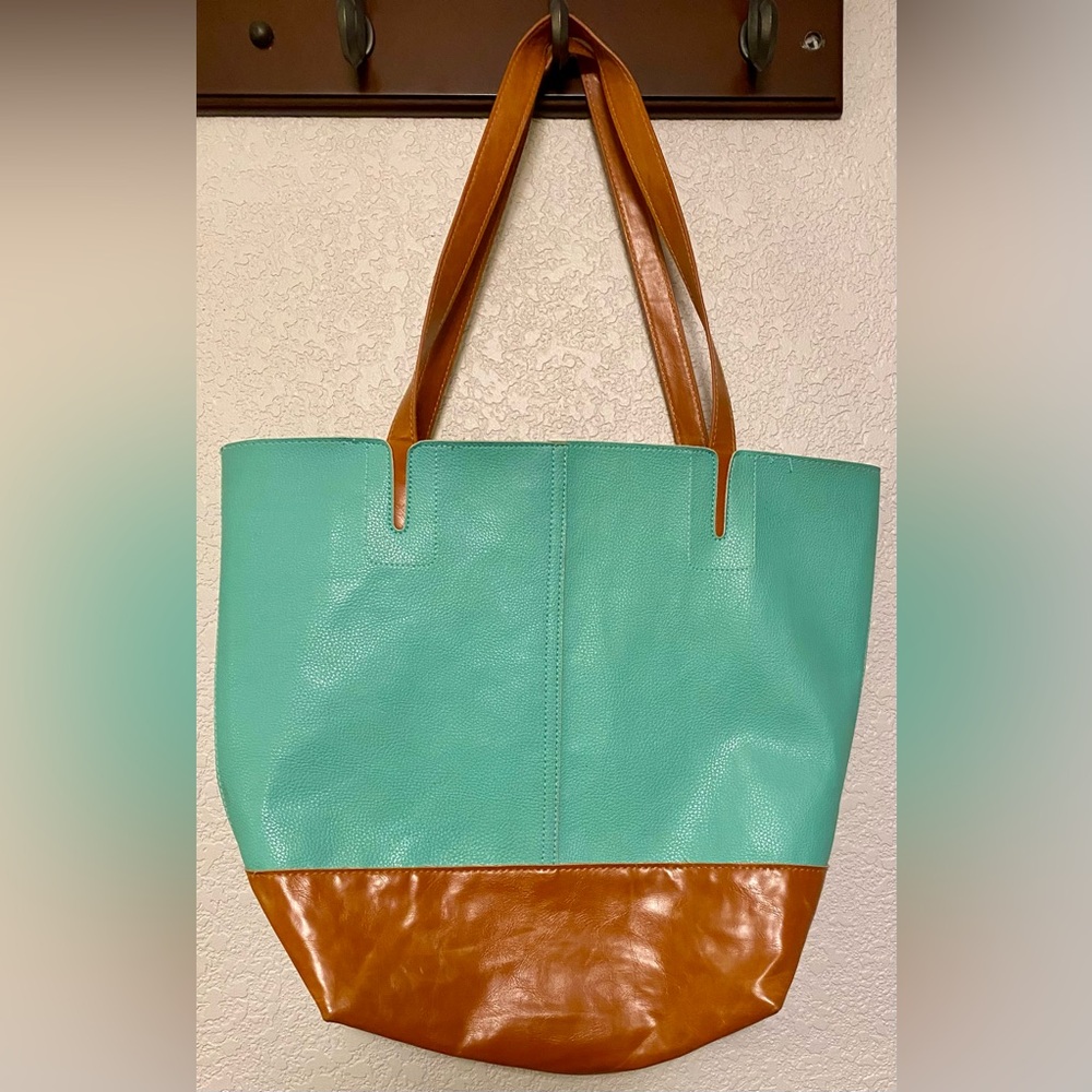Turquoise and Brown Tote Bag